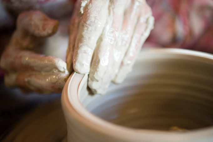 Nic Collins and Sabine Nemet in their pottery 2016